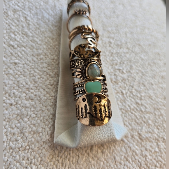 NWT! Free People, Celestial Western Boho Gold/Jade Toned Ring Set, MSRP $38 - Picture 1 of 5